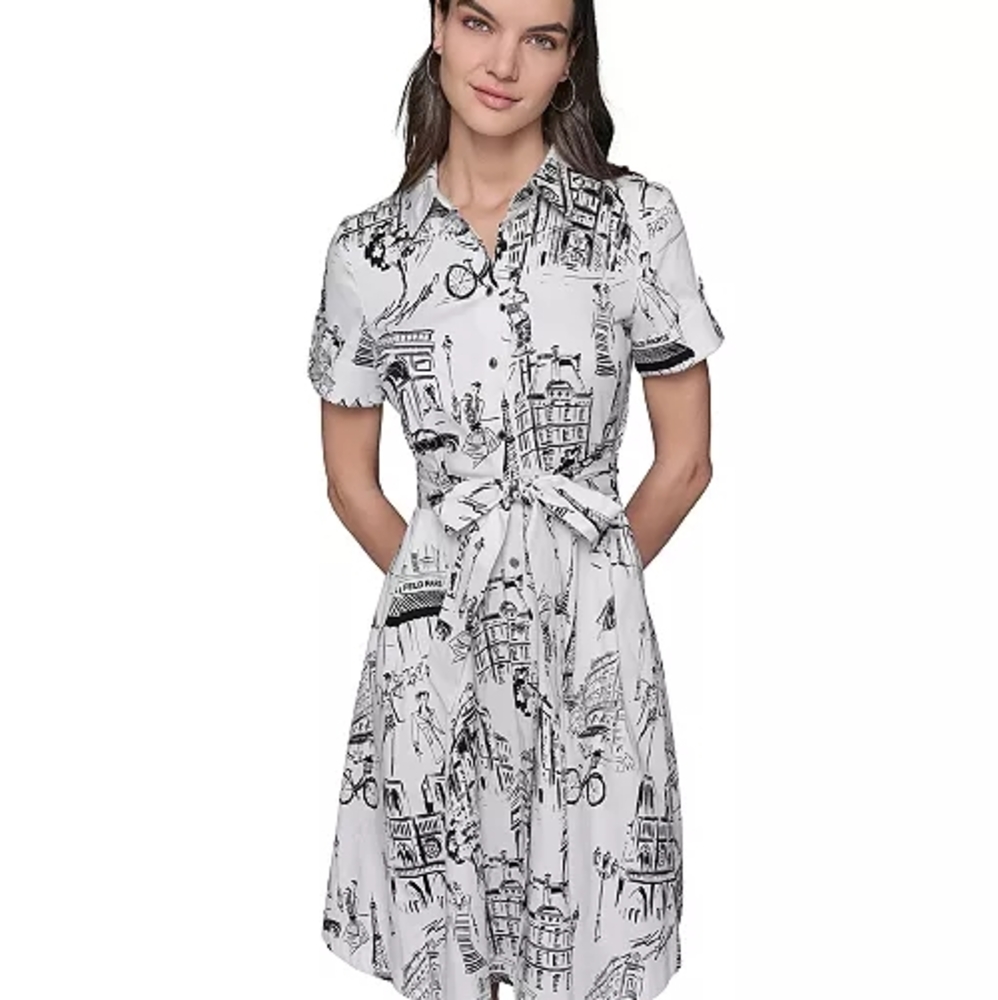 Women's Black and White Printed Dress
